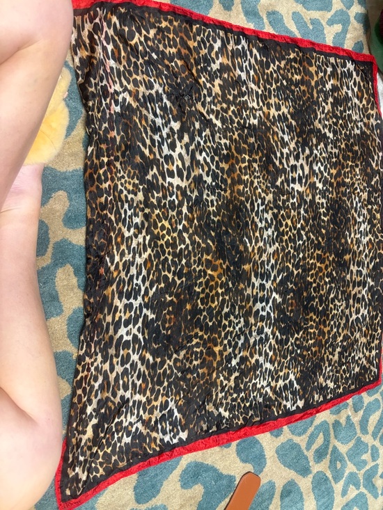 Free People Accessories - Free People Leopard Print Sheer Scarf with Red Trim